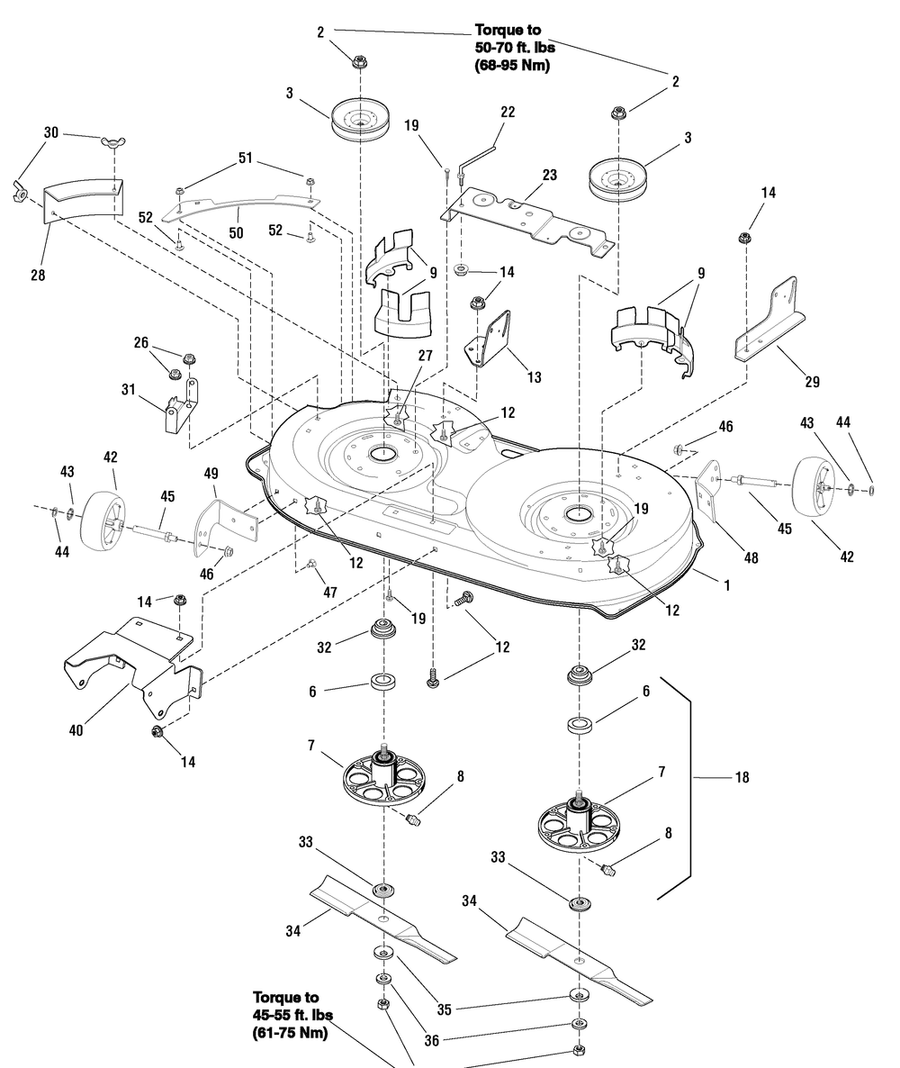 42" Mower Deck - Housing, Arbors And Blade Diagram and Parts List for 7800566-RT155420 2009 Briggs and Stratton Lawn Tractor